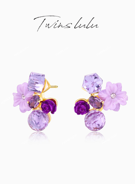 TWINS LULU气质紫色花朵圆形几何耳环TSL2990女神节礼物