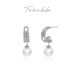 TWINS 百搭C形珠珠四叶耳环TSL2196 LULU轻奢气质时尚