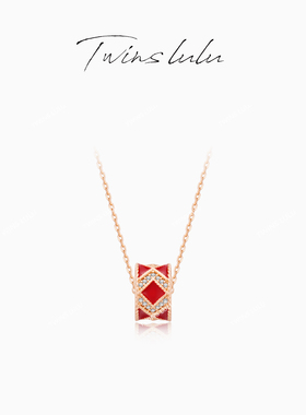 TWINS LULU新年款高级红色圆筒菱形项链TSJ10123