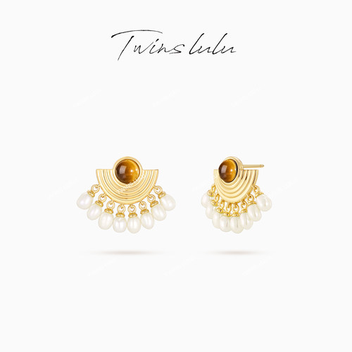 TWINSLULU时尚气质珠珠扇形耳环