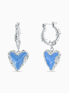 TWINS LULU 时尚甜酷风立体熔岩珐琅蓝色爱心耳环出游搭配TSL827