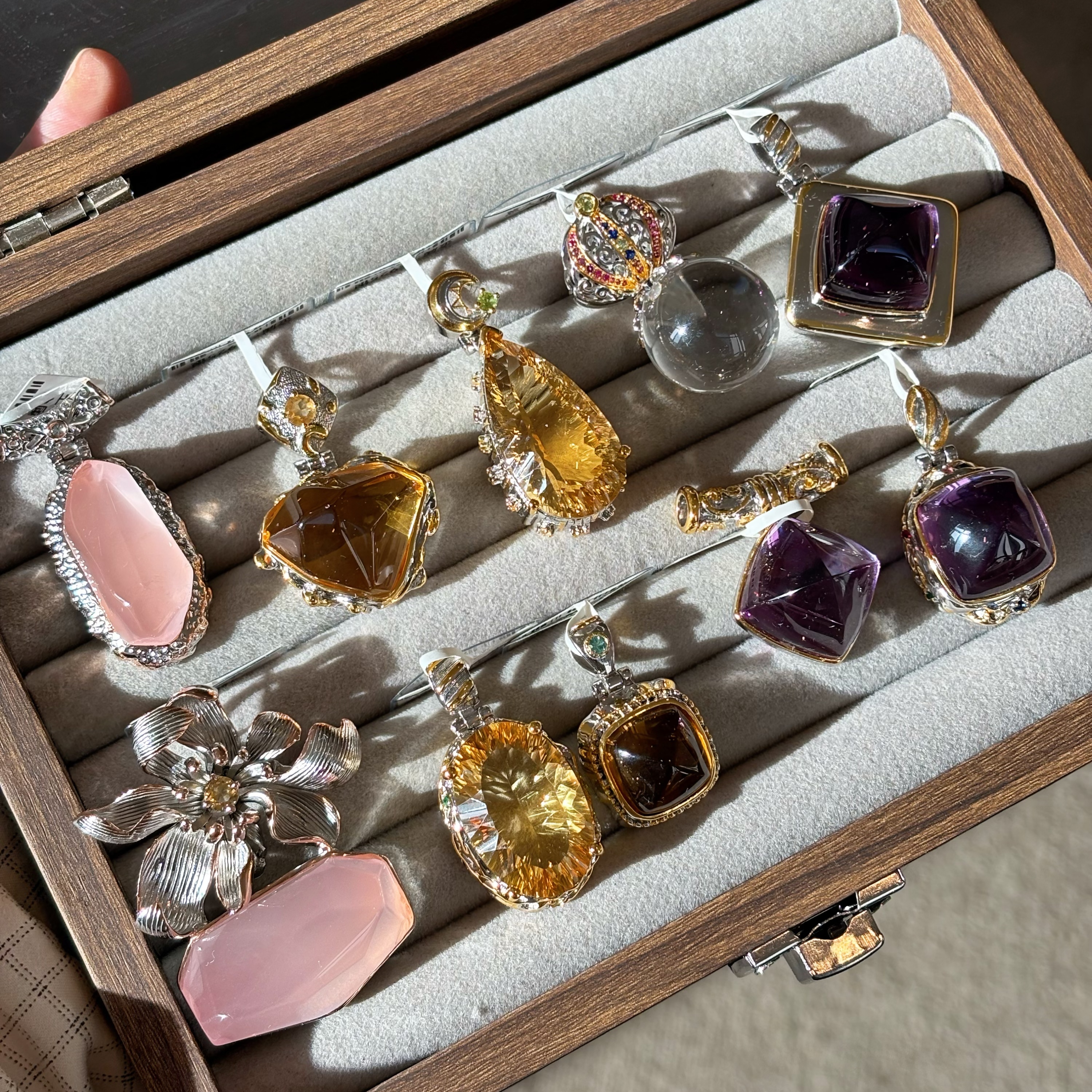 花桐里 天然水晶S925纯银厚银镶吊坠