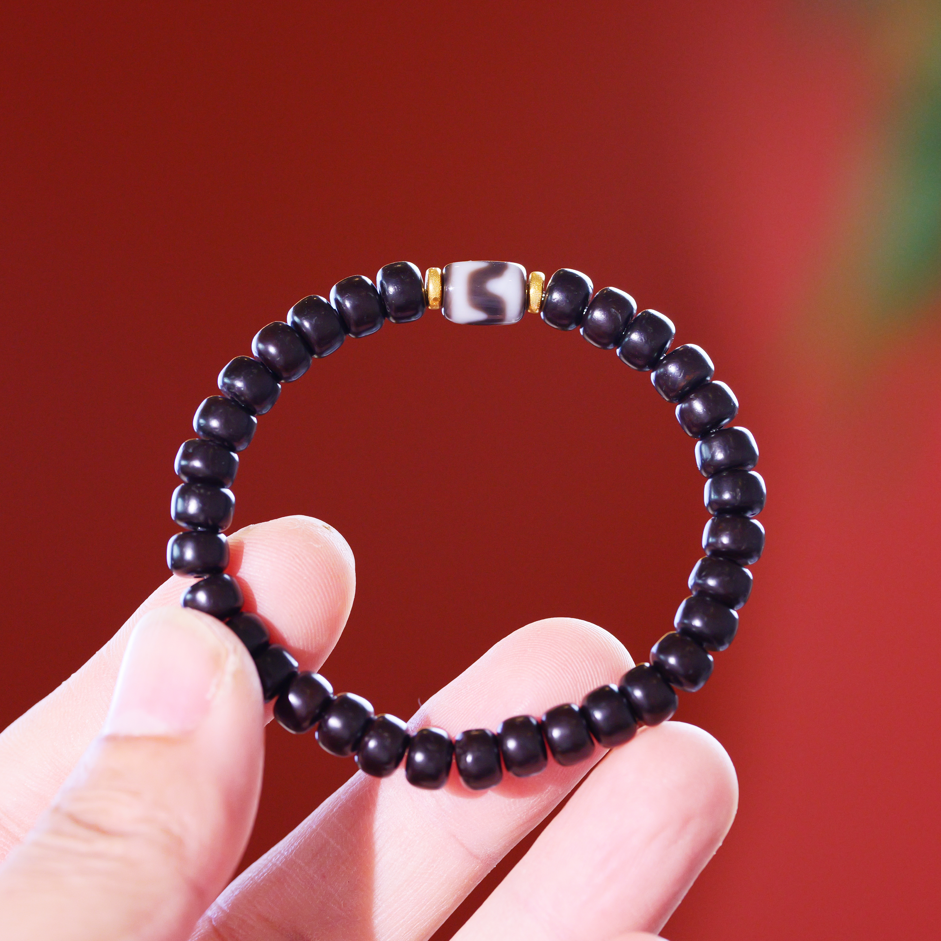 花桐里 加加虎牙天珠18K金隔片直切椰蒂手串