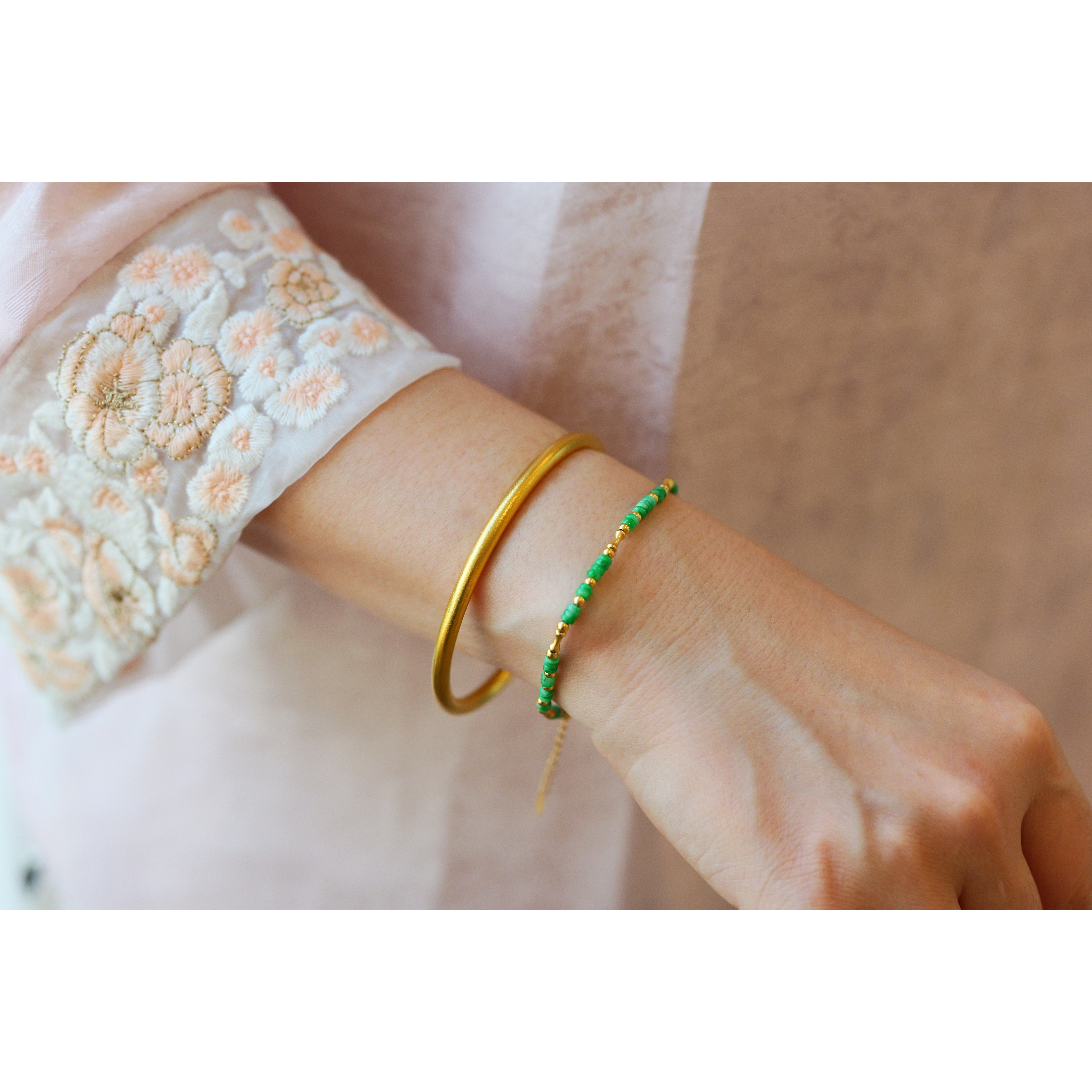 花桐里《 竹影》翡翠18k金手链diy可调节款