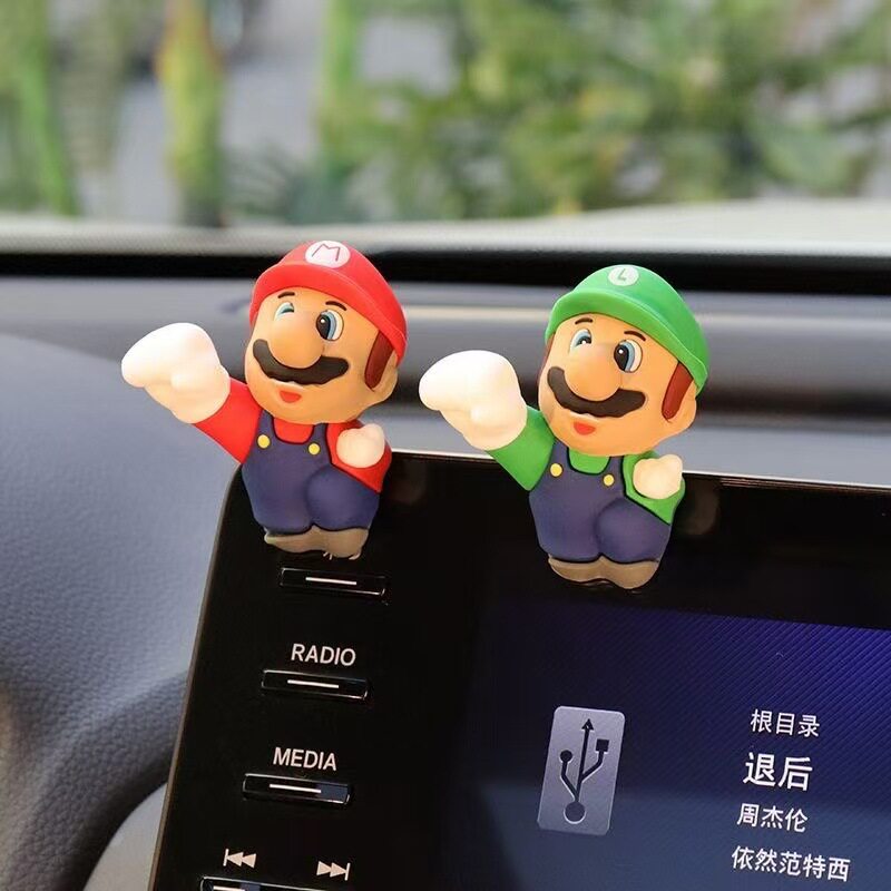 车内饰品摆件车载可爱卡通中控台装饰公仔玩偶网红马里奥创意汽车