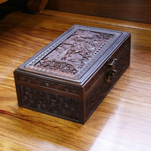 中式红酸枝首饰盒红木收纳箱玉石珠宝盒木雕刻实木古玩工艺品