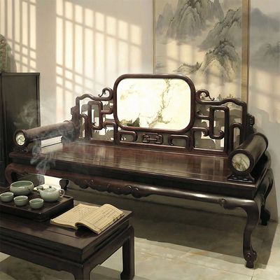 东非酸枝三人位罗汉床红木贵妃床