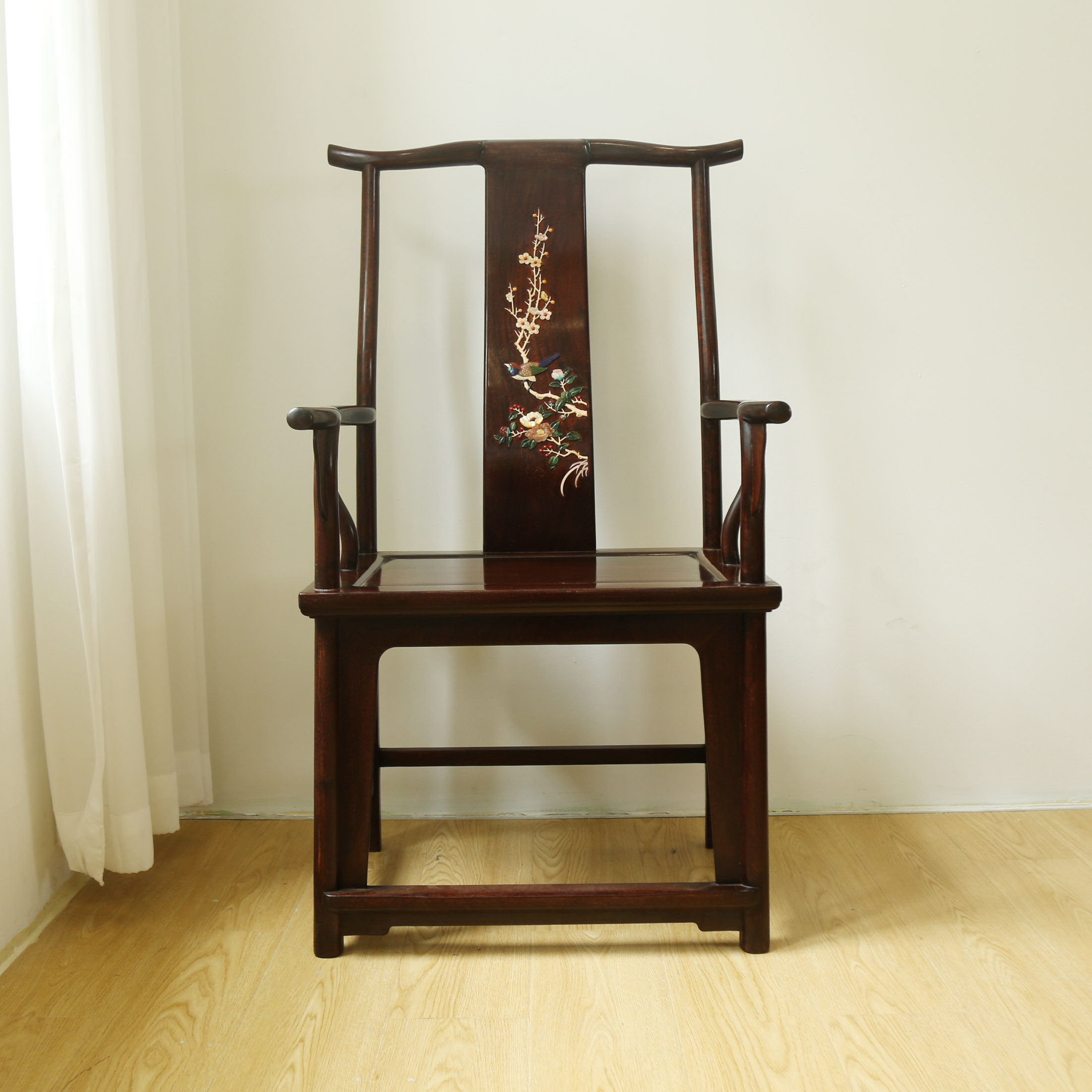 小叶紫檀宝石镶嵌官帽椅血檀四出头宫廷精品红木坐围椅子收藏家具