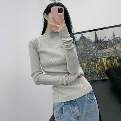 露背长袖针织打底衫女