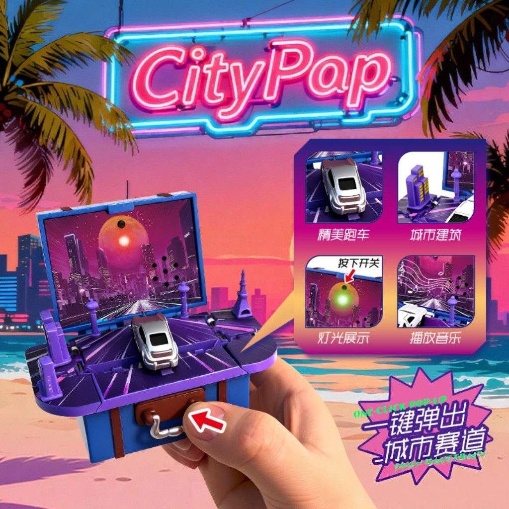 3D日本爆弹书复古行李箱city pop汽车摇摆音乐发光创意钥匙扣礼品
