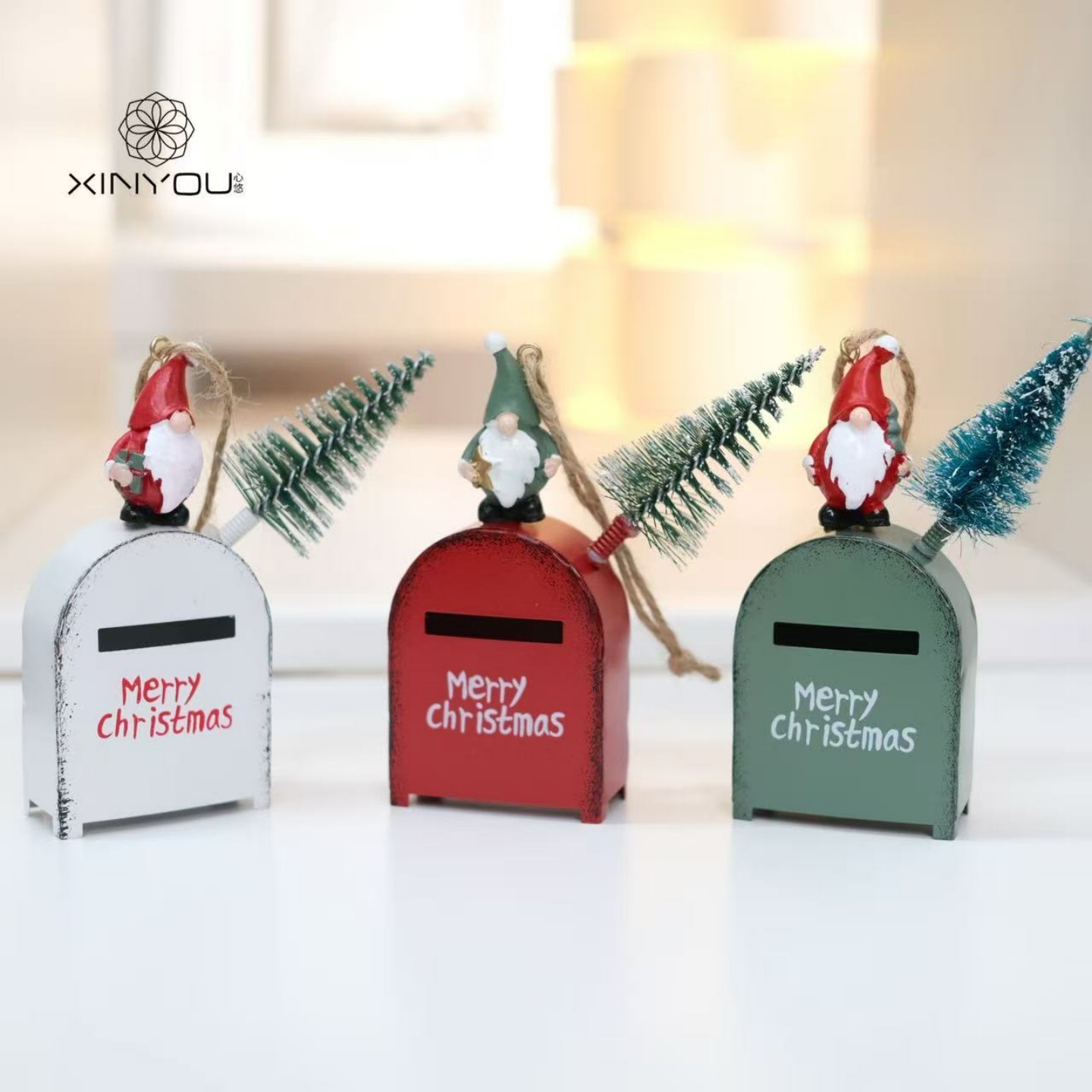 圣诞节挂件铁艺老人信箱装饰品