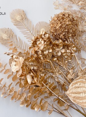 心悠新年福桶金叶子仿真植物尤加利银杏叶大浆果冬青年宵装饰假花