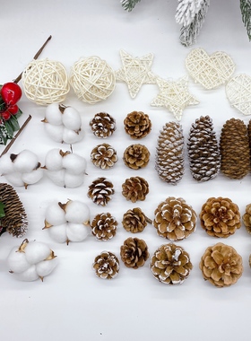 天然干松果圣诞树DIY装饰材料摄影道具布置棉花花艺花环花束配饰