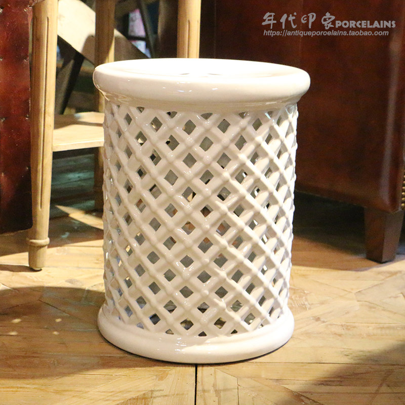 白色手工雕刻编织镂空陶瓷鼓凳圆 北欧欧式客厅阳台创意摆件边几|msdalam kategori perabot kediaman, Kerusi kelas, najis, Drum dermaga/bersulam dermaga - dari Buy2taobao.com untuk memberikan perkhidmatan ejen Taobao profesional membeli