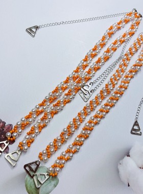 汉服婚纱抹胸内衣文胸可外露肩带阳光橙色珍珠纯人手串珠长短可调