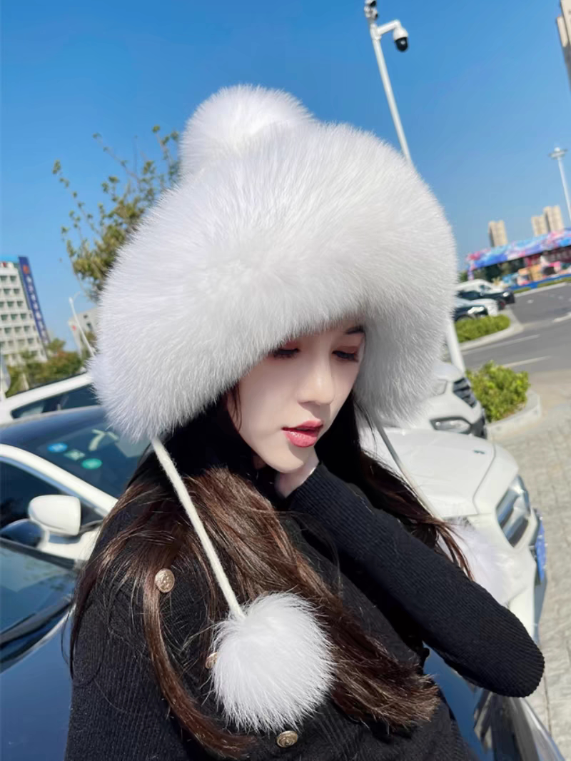 皮草毛毛帽子女冬季新款仿狐狸毛针织雷锋帽韩版甜美可爱护耳旅行