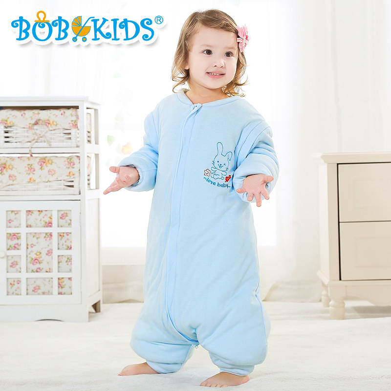 鲍勃骑士全棉婴儿睡袋 分腿式秋冬加厚睡袋宝宝防踢被子 0-7岁