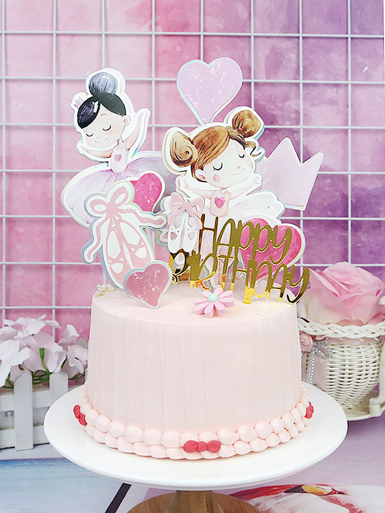 芭蕾舞女孩摆件插卡套装舞鞋嗨皮亚克力插件装扮 生日蛋糕装饰