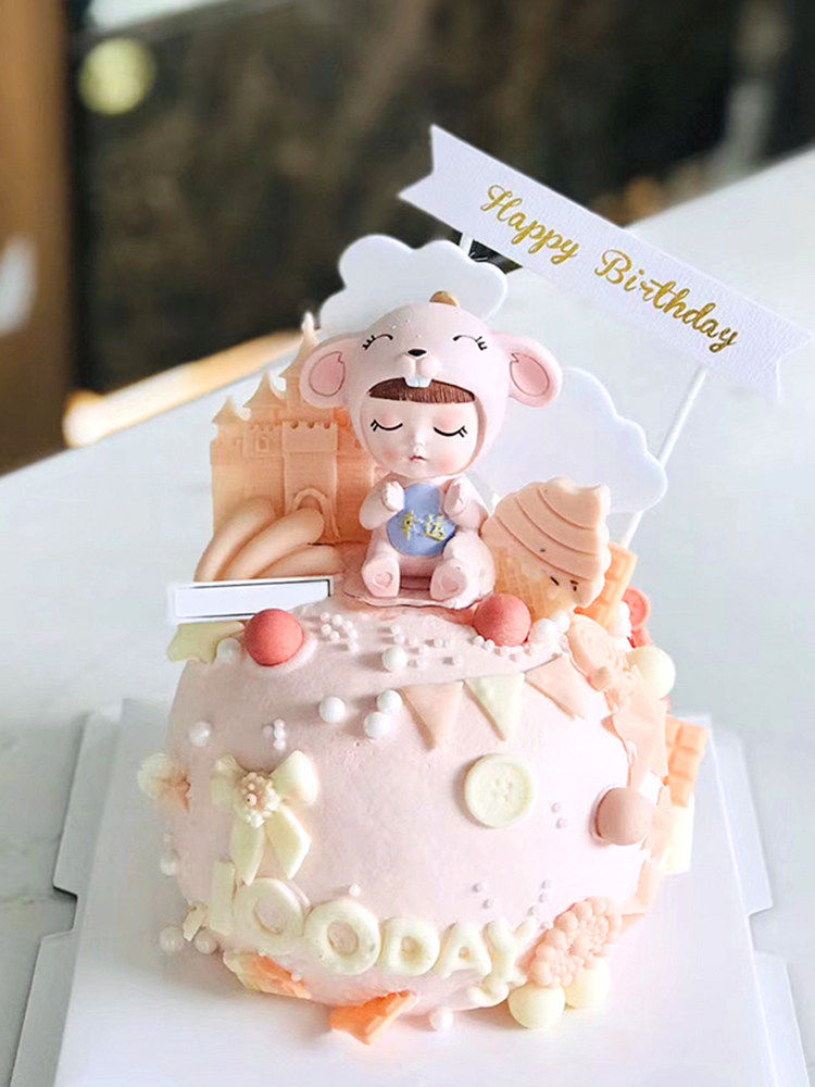 平安幸运摇头鼠宝宝摆件风车城堡插件宝宝甜品装扮 生日蛋糕装饰