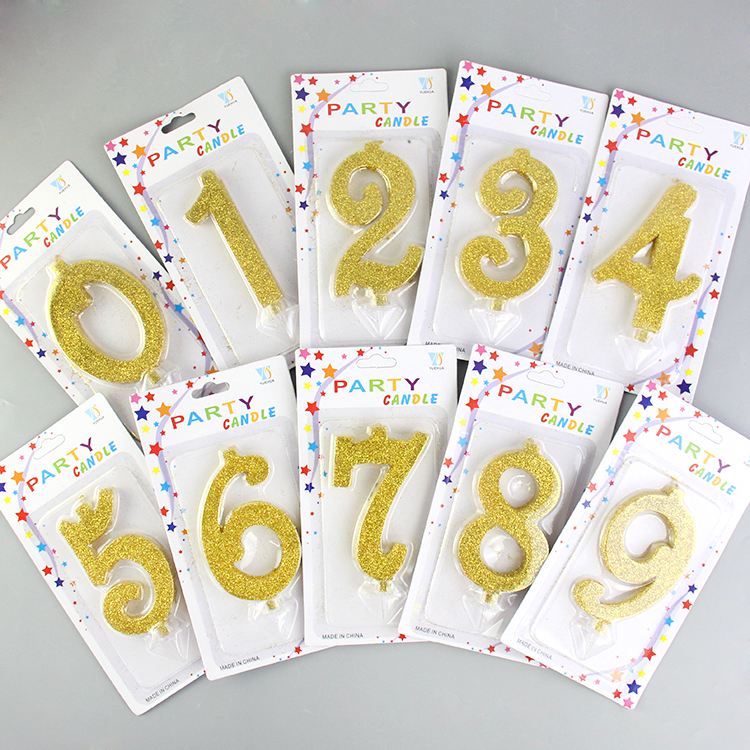 儿童生日蛋糕插件闪粉金色蜡烛0-9数字生日蛋糕蜡烛 派对装饰品