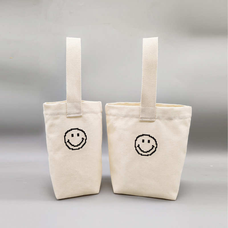 马赛克笑脸环保帆布包日韩手拎袋外出简约咖啡手提帆布袋