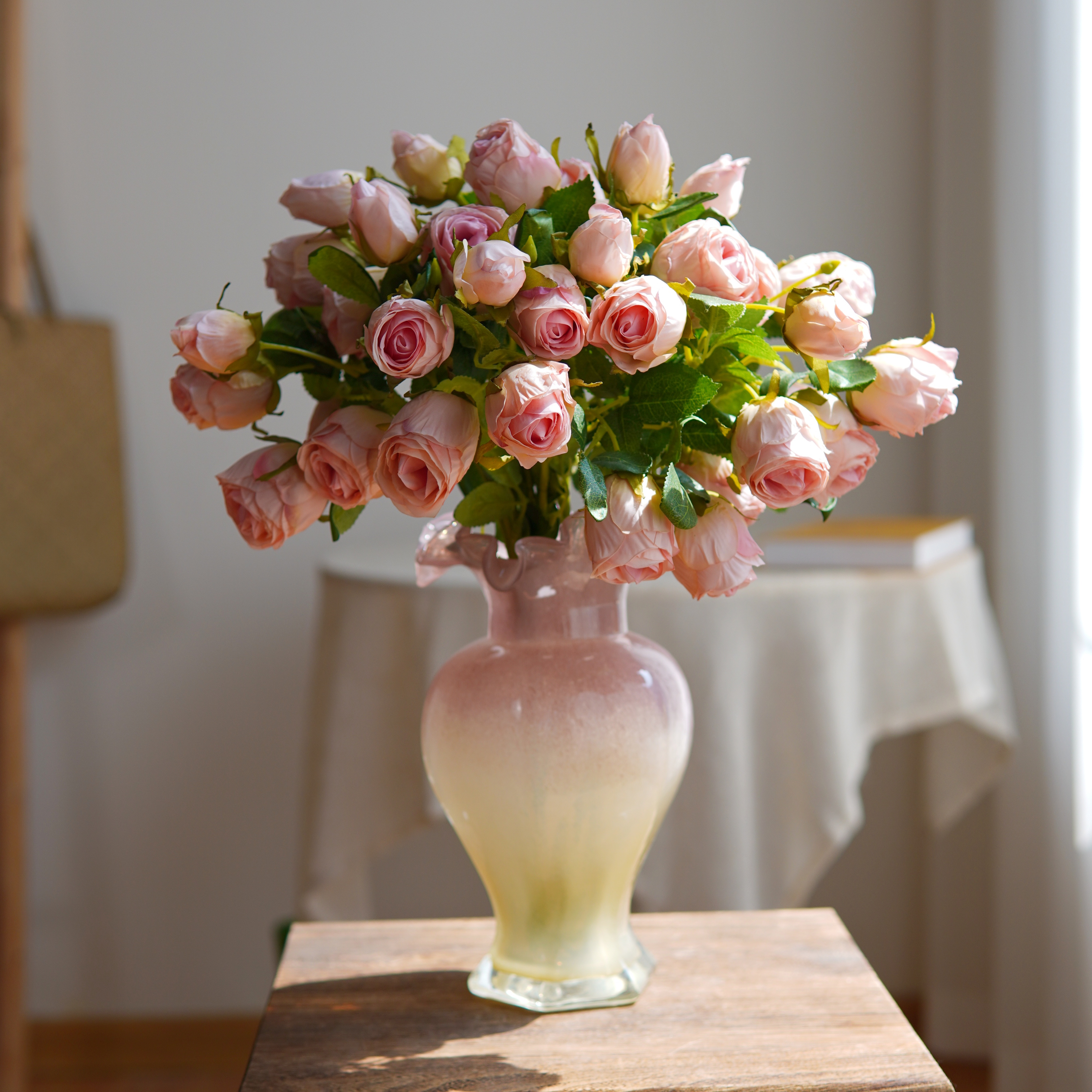 美式复古焦边玫瑰花仿真花束干花假花绢花客厅家居摆件餐桌装饰