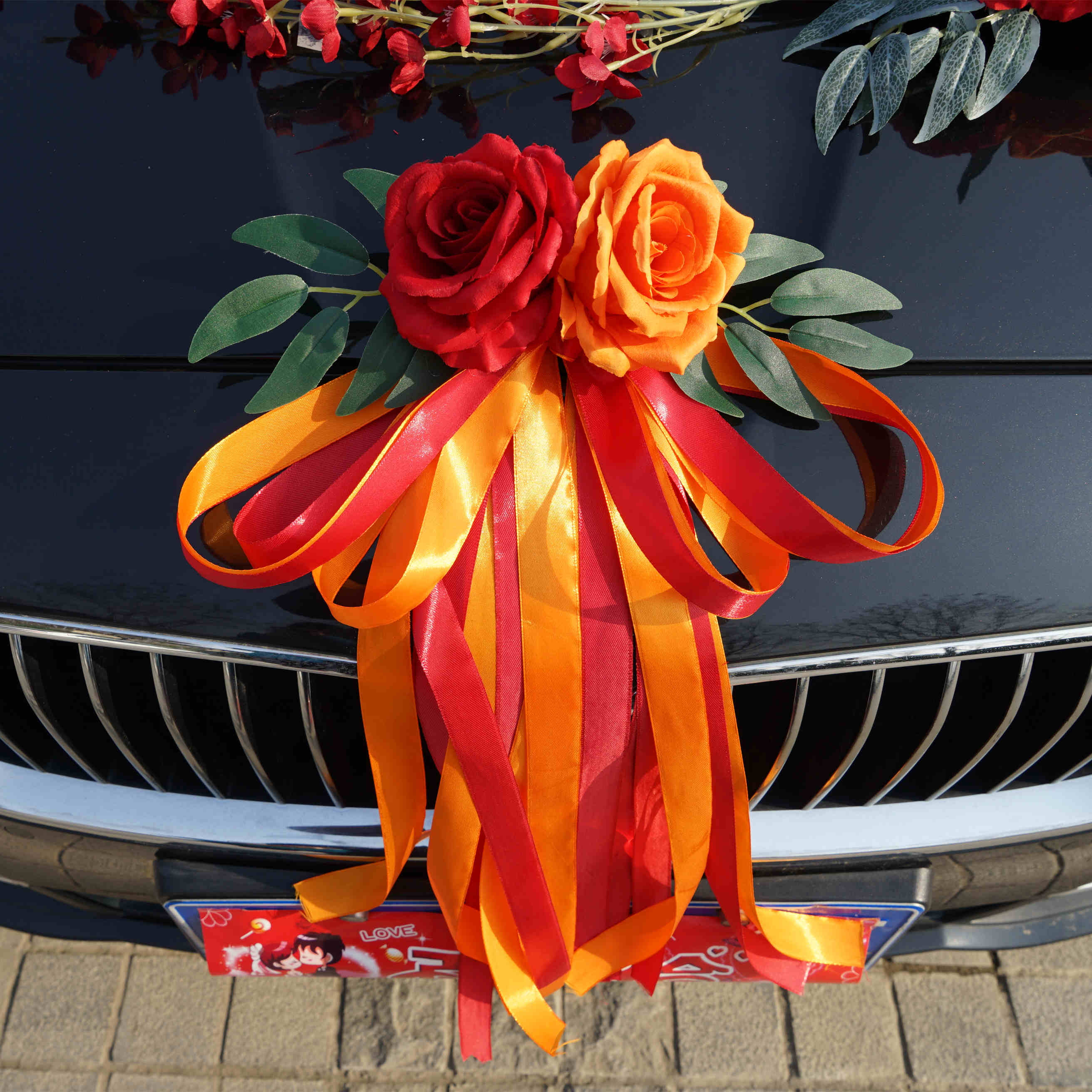 副婚车装饰用品倒车镜装饰花花车