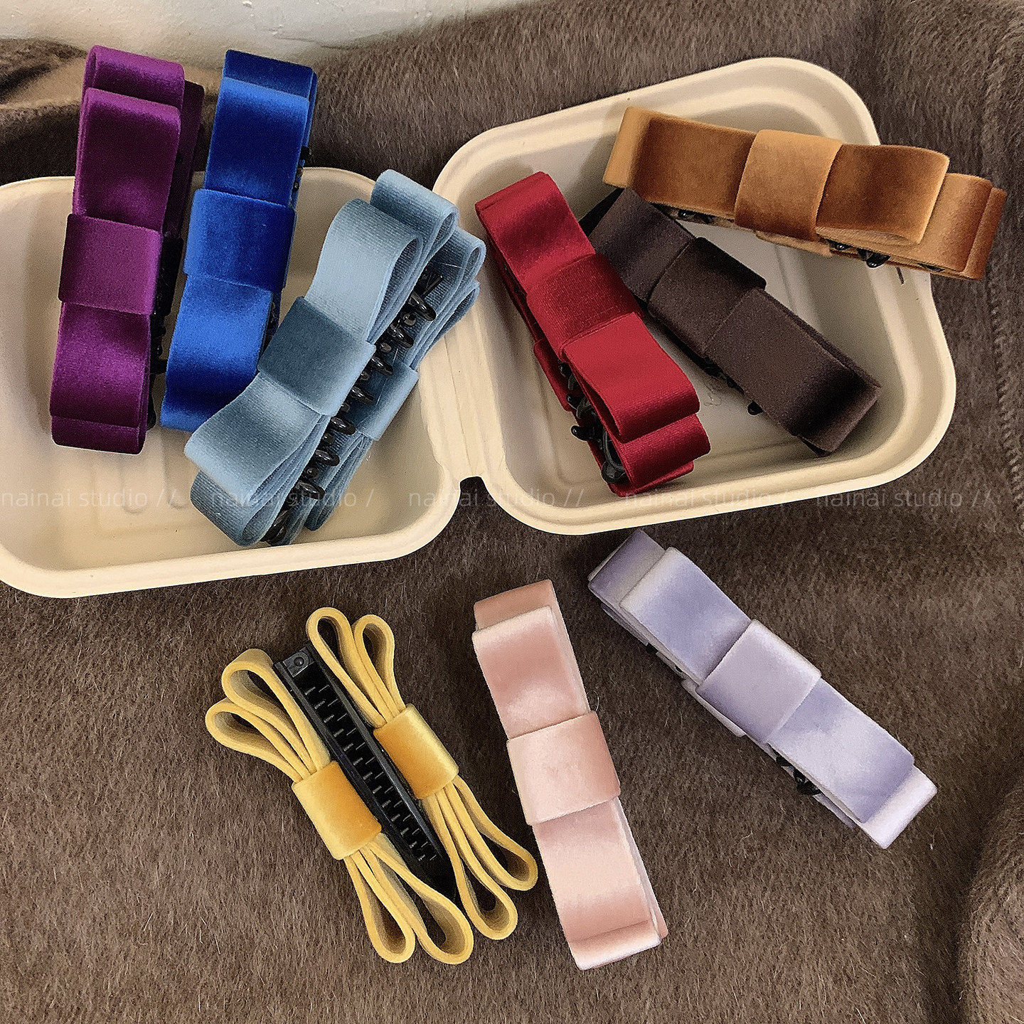 定型蝴蝶结！高品质版本丝绒香蕉夹双层韩国高马尾夹竖夹发饰发夹