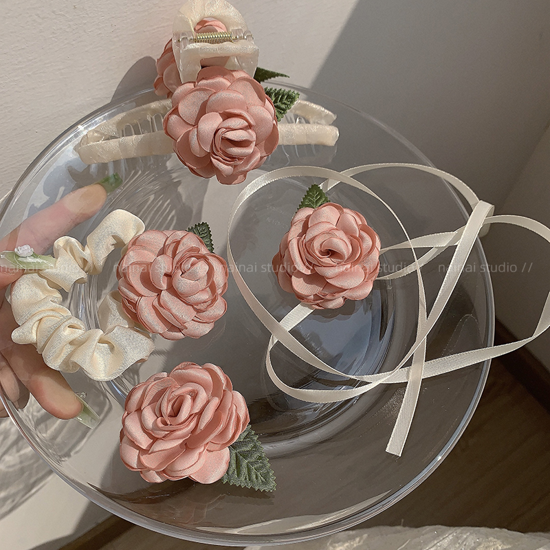 甜美粉色玫瑰花发夹系列