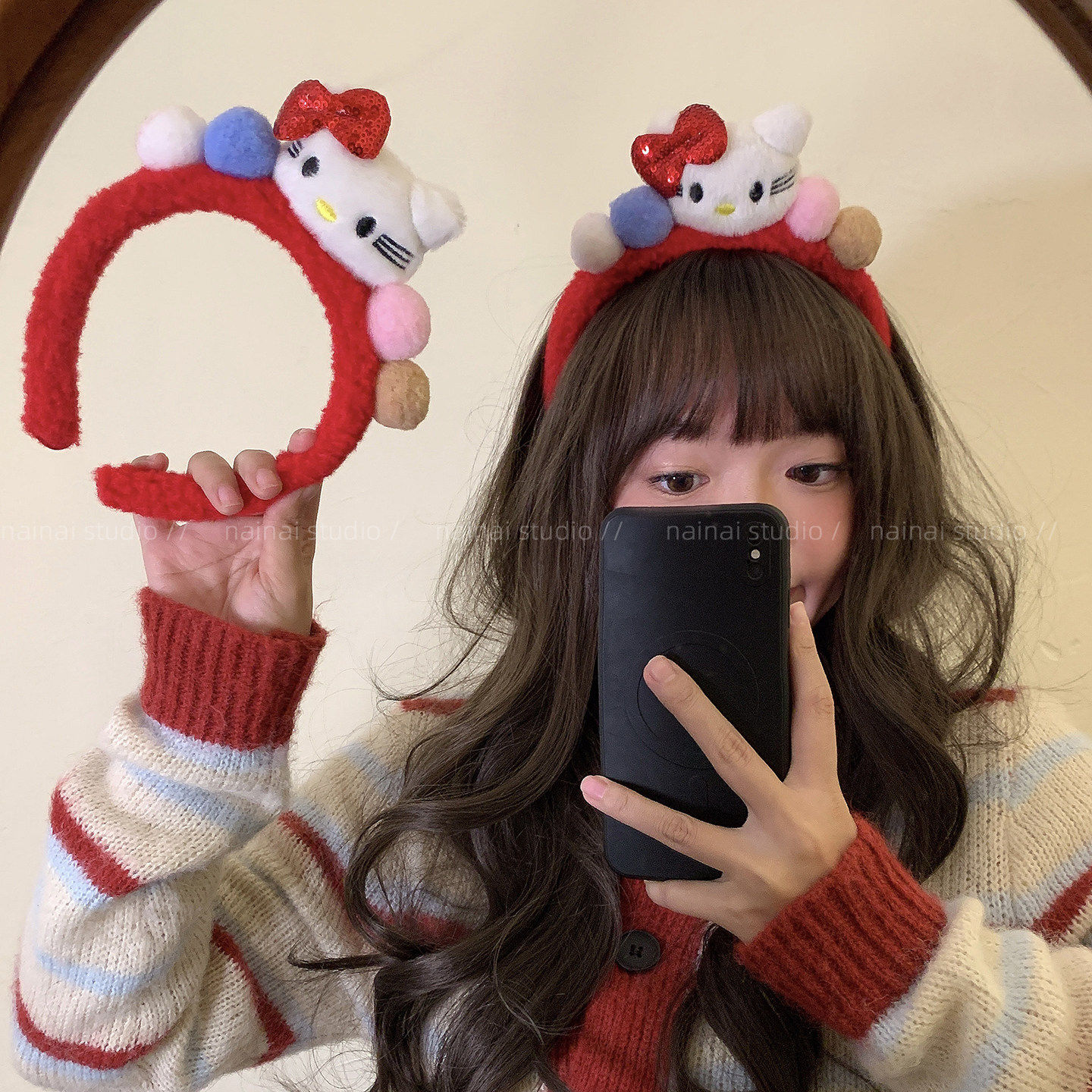 红色Kitty发箍~ 蝴蝶结KT猫咪洗脸化妆专用敷面膜头箍圣诞节