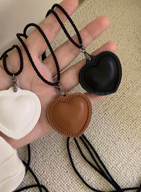 fever同款棕色系爱心毛衣项链女