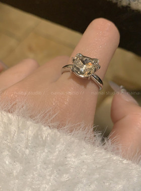 KT喵戒指~超闪可爱高级感轻奢闪钻食指戒少女心小众设计指环配饰