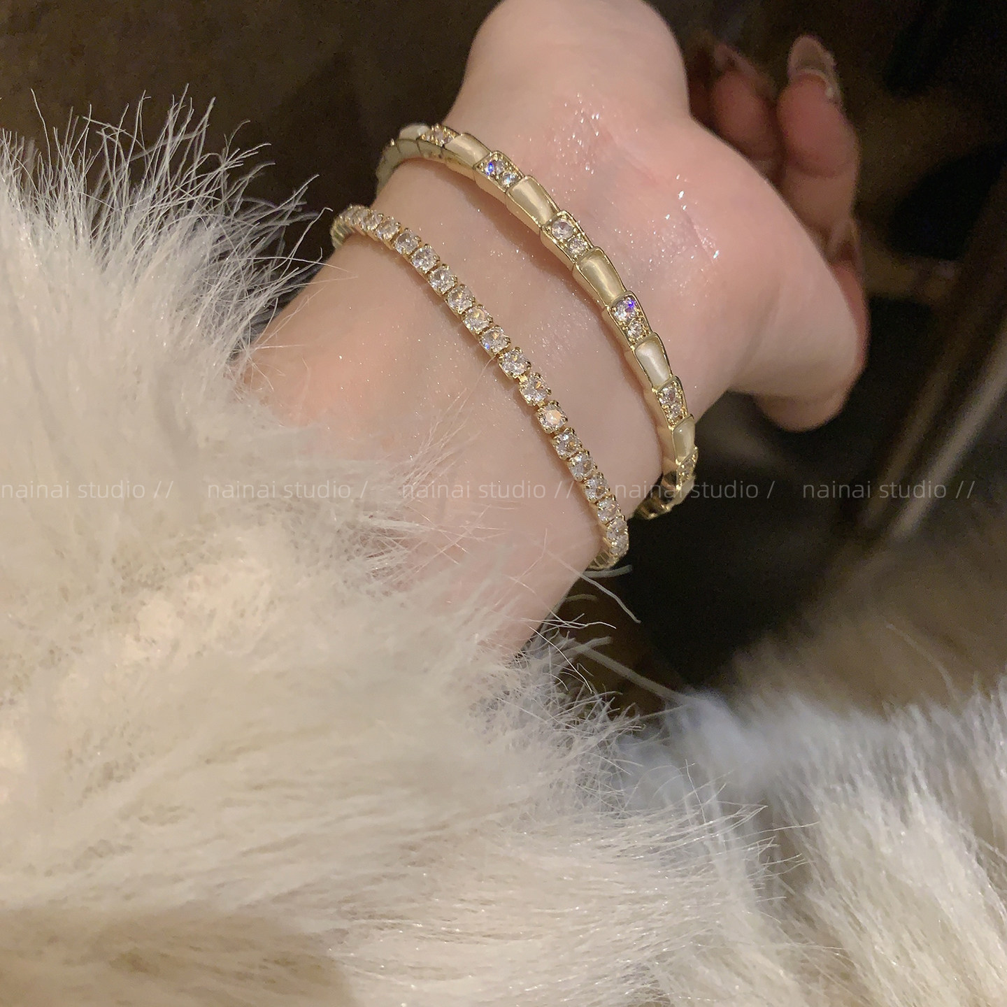 猫眼石蛇形手镯~高级感轻奢小众设计闪钻手链手饰2025新款配饰女