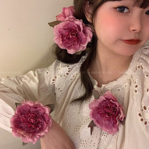 超仙玫红色牡丹花朵抓夹