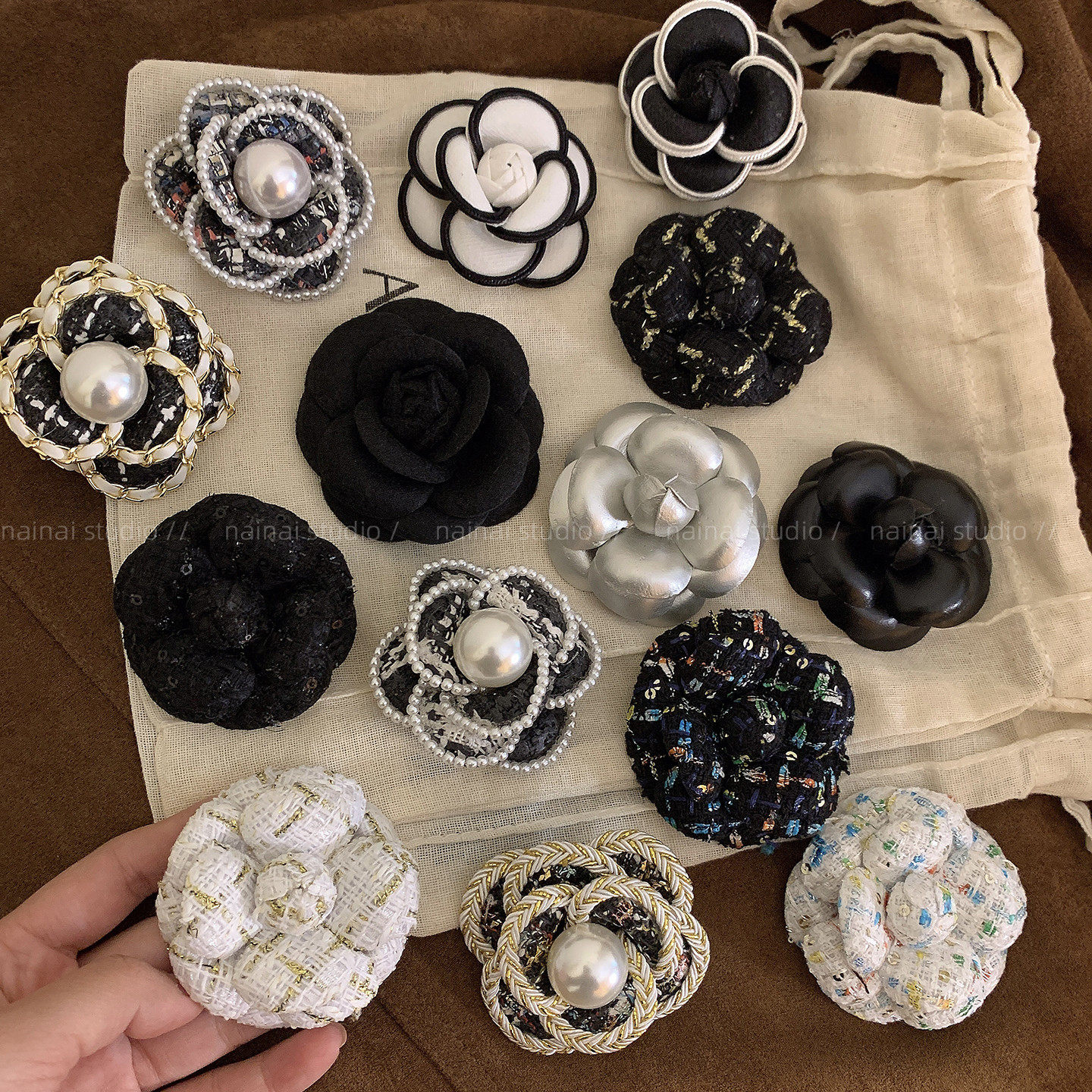 黑色山茶花胸针~小香风复古法式高级感玫瑰花大衣胸花别针配饰女