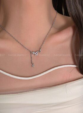 锆石星星项链~高级感轻奢2026新款锁骨链流苏五角星吊坠小众配饰