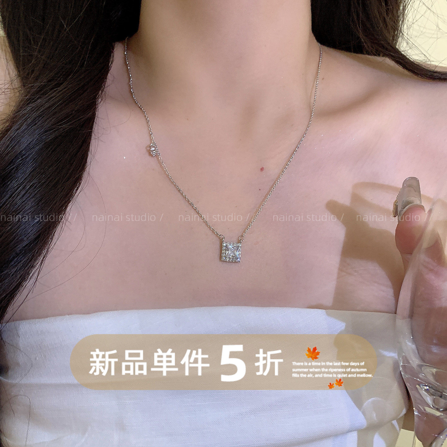 锆石方形项链~超闪方糖轻奢高级感小众设计锁骨链2026新款配饰女
