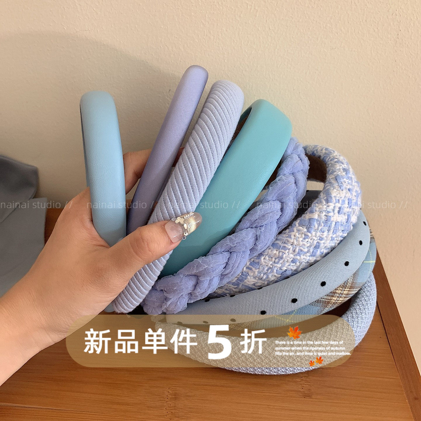 蓝色系发箍~适合夏天的头箍小清新高颅顶格纹少女心发卡发饰头饰