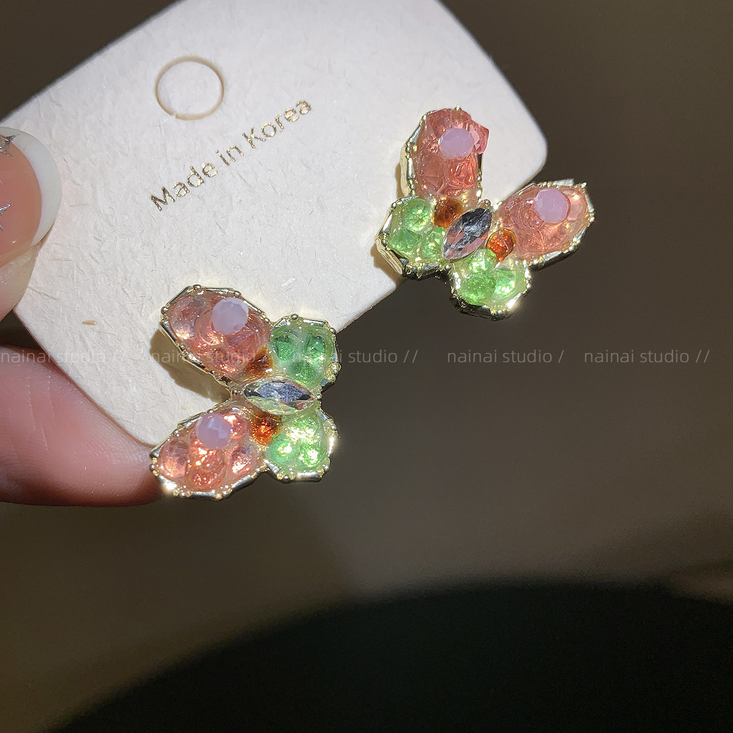 水晶蝴蝶耳钉~超闪轻奢小众设计高级感耳环2025秋冬新款耳饰女潮