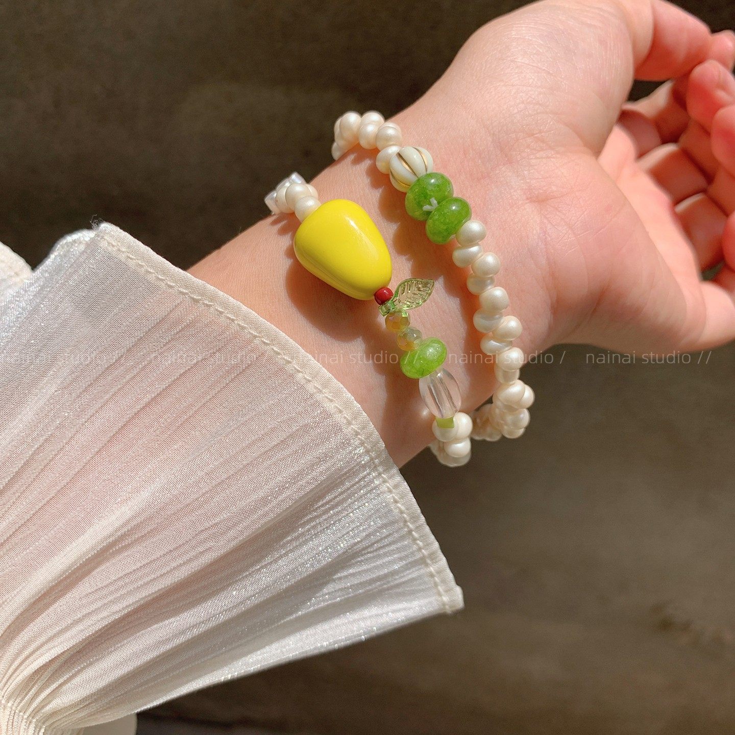 梨子手链~珍珠串珠清新黄色小梨花叠戴手串手饰2025夏季新款配饰,饰品/流行首饰/时尚饰品新,手链,淘宝优惠券,粉丝福利购,淘宝优惠卷