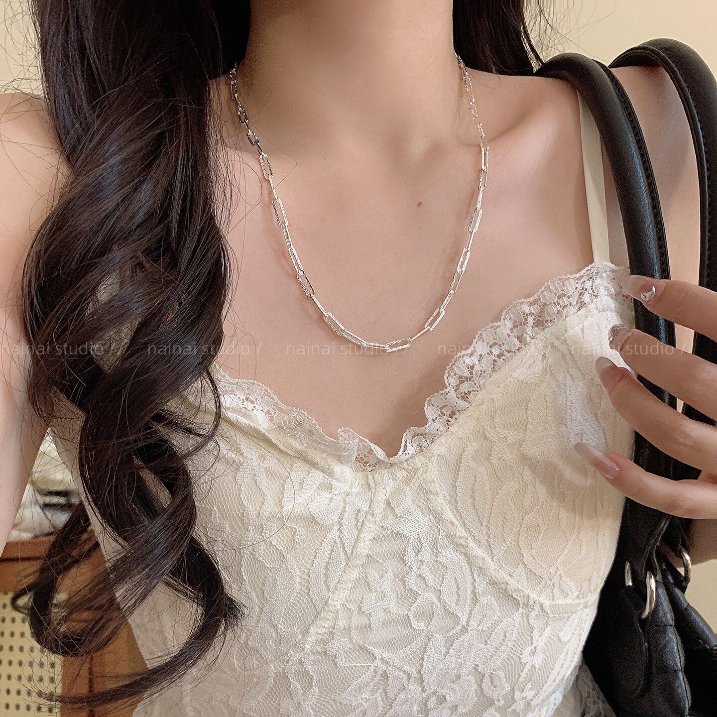 银色波光粼粼项链~超闪小众设计高级感锁骨链2026新款气质配饰女