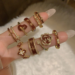 红色戒指集合~轻奢高级感新年开口可调节食指戒气质十字架指环女