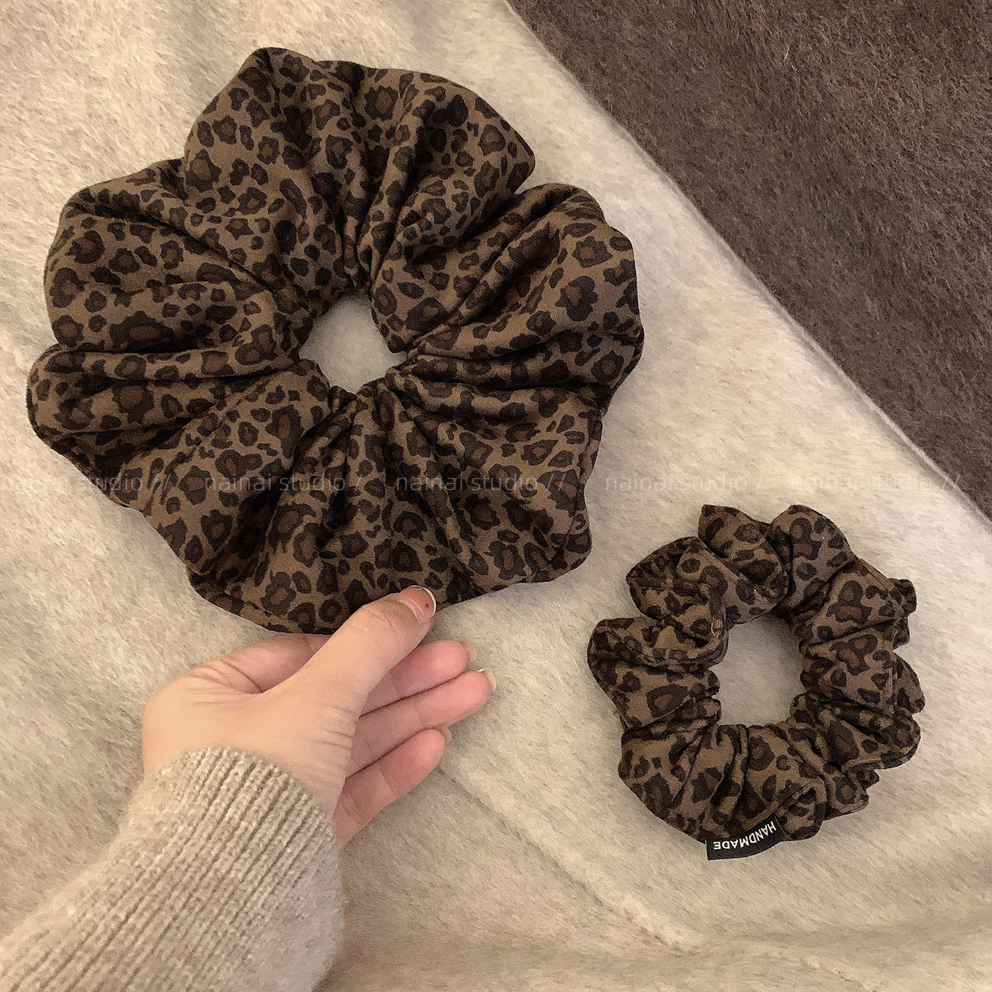 麂皮绒豹纹大肠发圈~高品质！气质秋冬新款丸子头低马尾发绳头绳