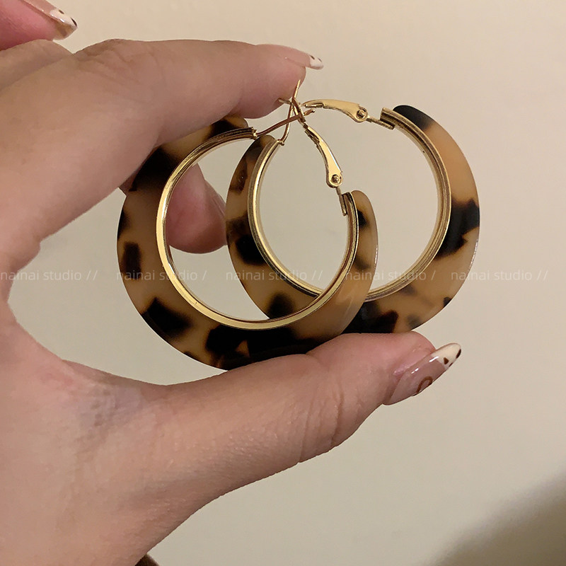 豹纹大圈圈耳环女夸张大气显脸小耳钉欧美耳饰2025新款爆款高级感