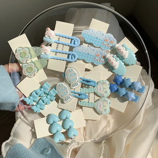 卡通发夹2只装 薄荷奶绿 蓝色小清新甜美少女心侧边夹发饰头饰春