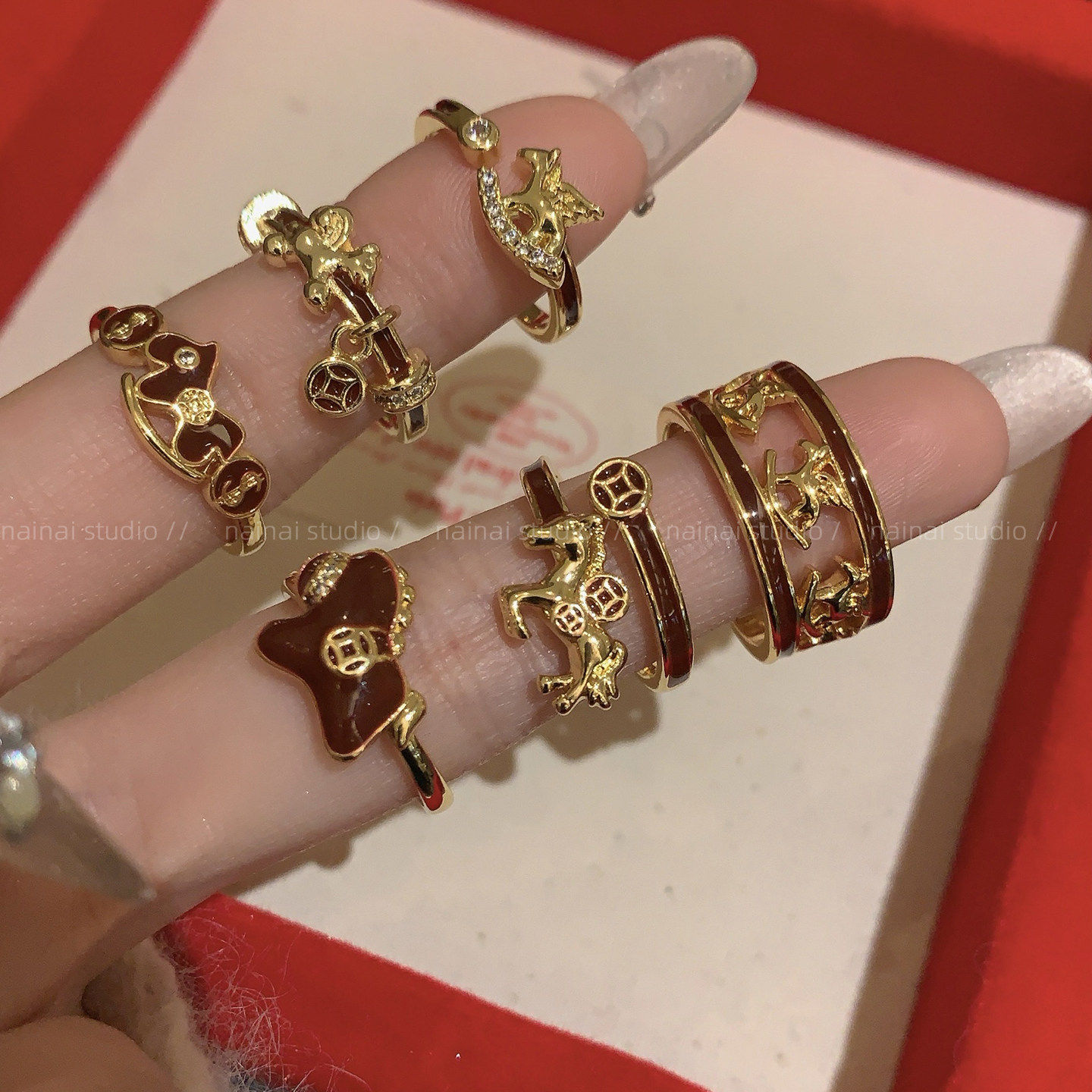 小马戒指集合~红色新年叠戴本命年高级感轻奢食指戒女指环