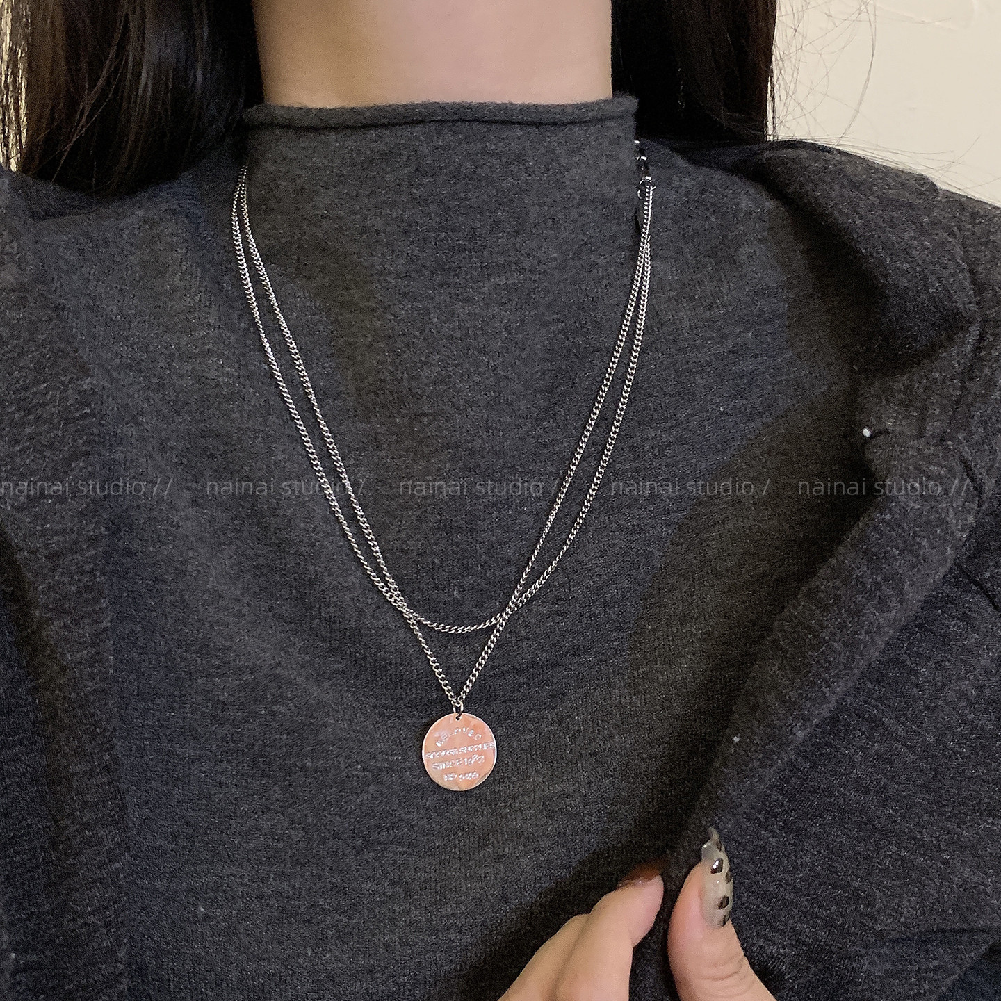 圆牌OT扣项链~钛钢不掉色叠戴双层小众设计高级感毛衣链卫衣链女A