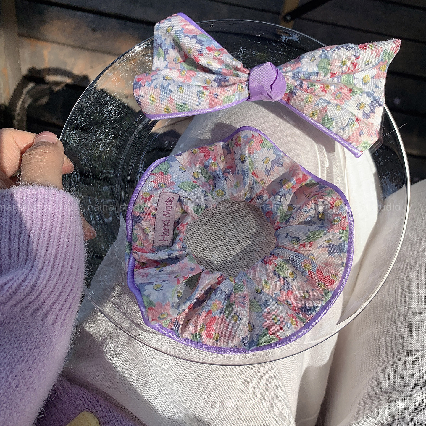 紫色大肠发圈蝴蝶结~2026春季新款温柔小碎花气质丸子头发绳发饰