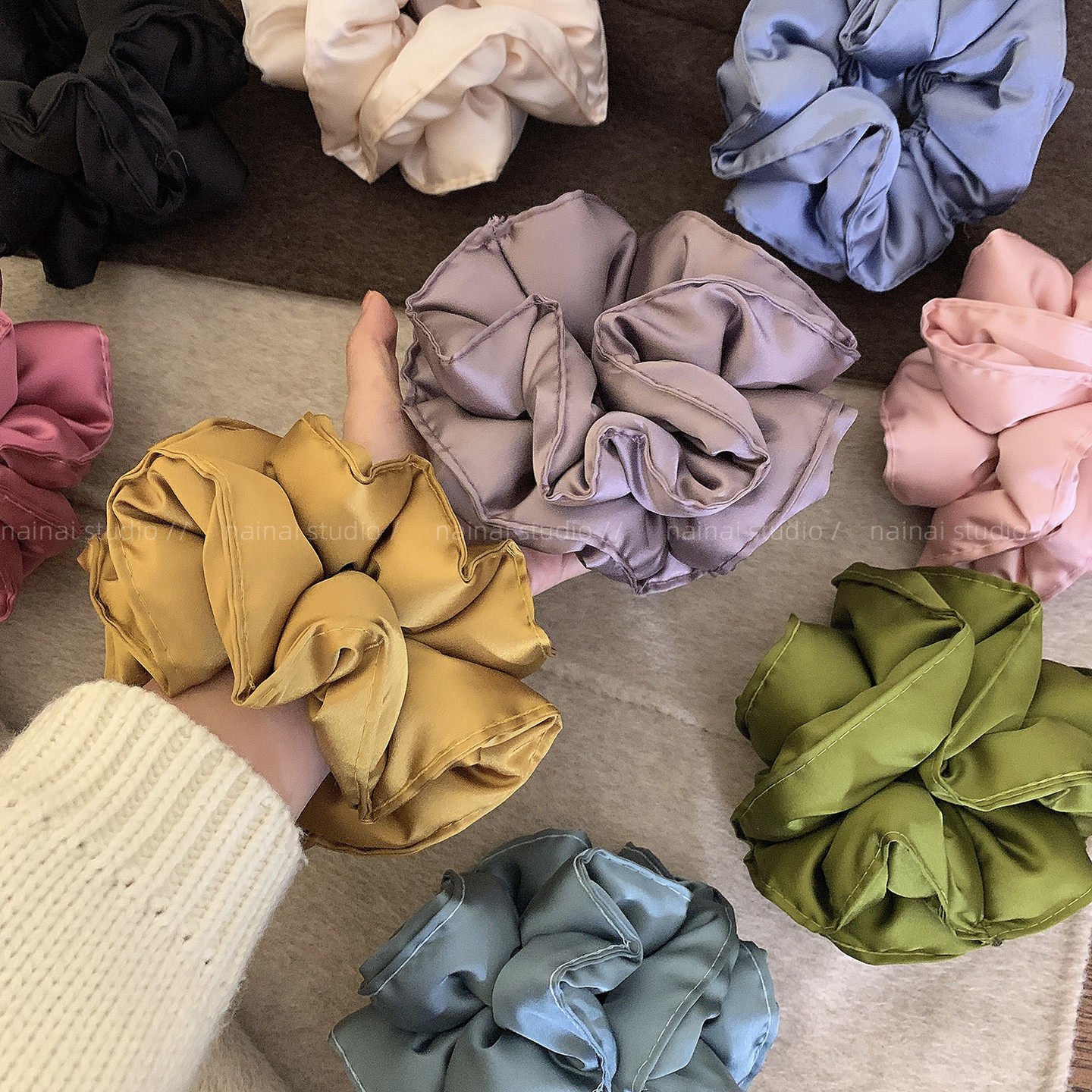 小枕头~双层仿真丝发圈填充蓬松大肠圈发绳睡眠头绳高级感发饰女