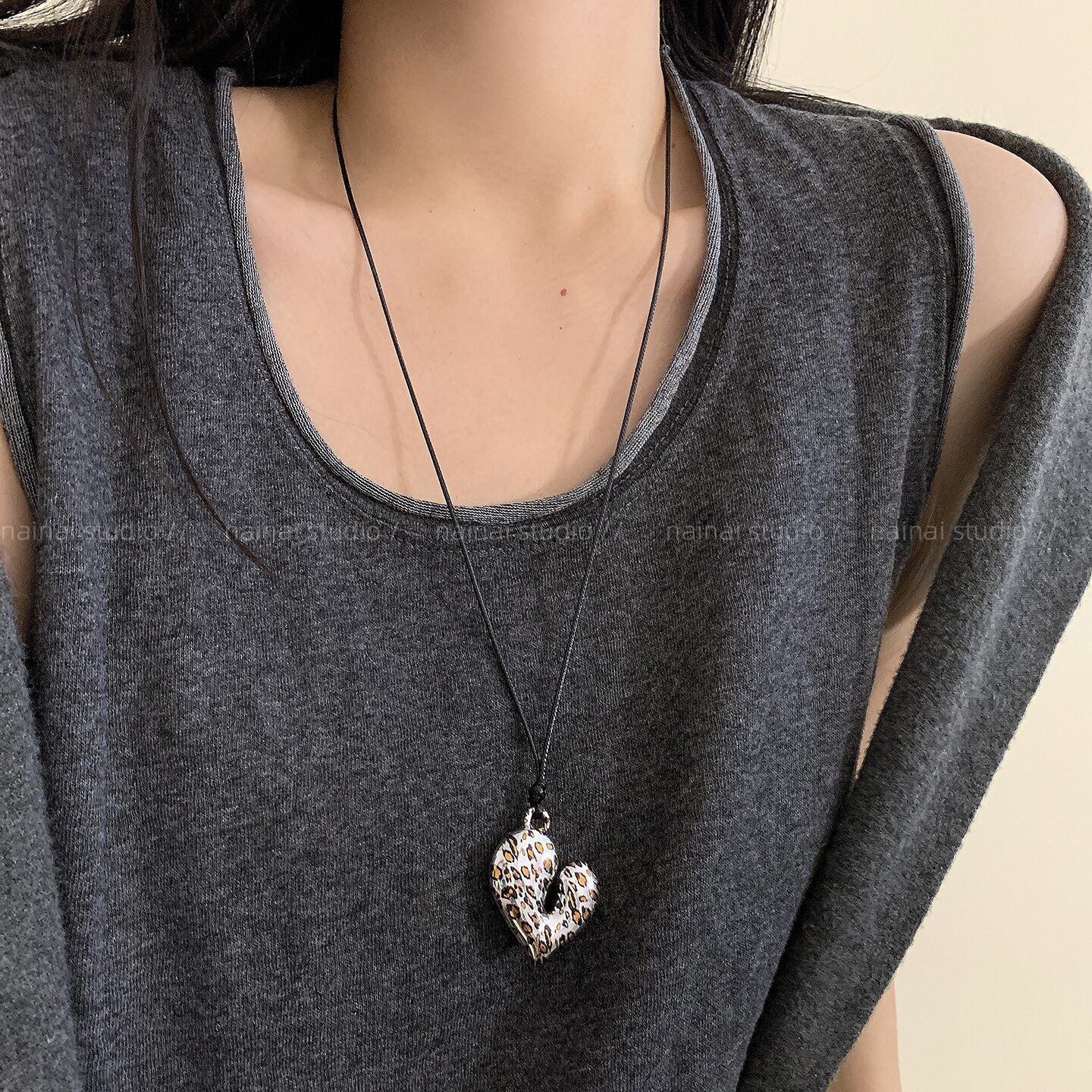 豹纹项链集合~爱心气球狗甜酷辣妹早秋新款小众设计卫衣毛衣链女